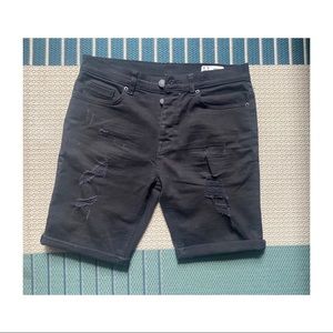 Black Denim Distress Shorts